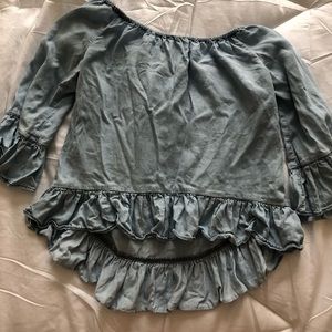Chambray ruffled sleeveless top, never worn